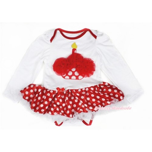 White Long Sleeve Baby Bodysuit Jumpsuit Minnie Dots White Pettiskirt With Red Rosettes MInnie Dots Birthday Cake Print JS2295 